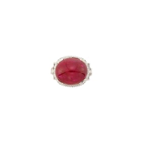 Platinum, Cabochon Ruby and Diamond Ring