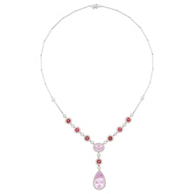White Gold, Kunzite, Pink Tourmaline and Diamond Pendant-Necklace
