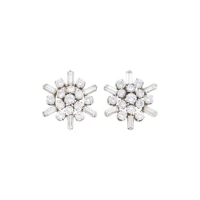 Pair of White Gold and Diamond Cluster Earclips