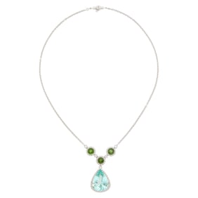 White Gold, Green Beryl, Tourmaline and Diamond Pendant-Necklace