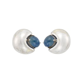 Seaman Schepps Pair of White Gold and Cabochon Sapphire 'Half Moon' Earclips