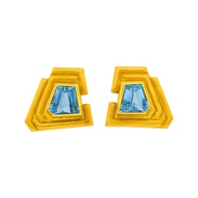 Burle Marx Pair of Gold and Blue Topaz Earclips