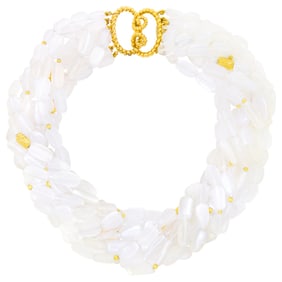 Verdura Nine Strand Tumbled Moonstone Bead and Gold Torsade Necklace