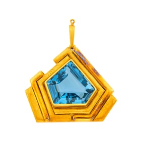 Burle Marx Gold and Blue Topaz Pendant