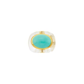 Seaman Schepps Carved Rock Crystal, Gold and Turquoise Ring