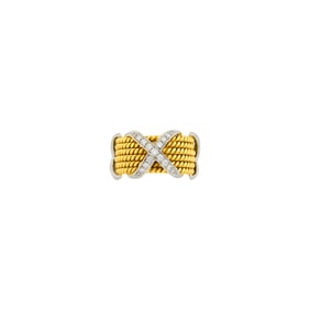 Tiffany & Co., Schlumberger Wide Gold, Platinum and Diamond 'Six Row Rope X' Band Ring