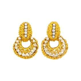Pair of Gold and Diamond Door Knocker Earrings