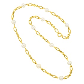 Long Gold and Semi-Baroque South Sea Cultured Pearl Chain Necklace