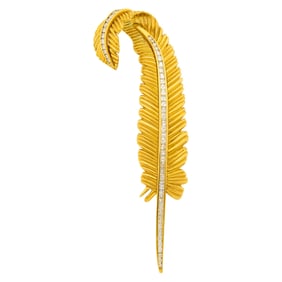 Verdura Gold and Diamond 'Feather' Clip-Brooch