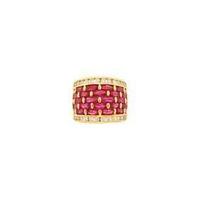 Wide Gold, Ruby and Diamond Band Ring