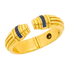 Gold and Sapphire Cuff Bangle Bracelet
