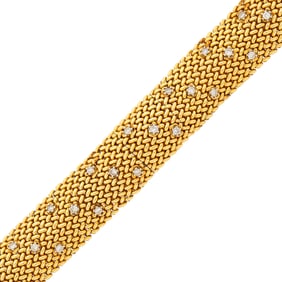 Gold and Diamond Braided Mesh Bracelet-Watch