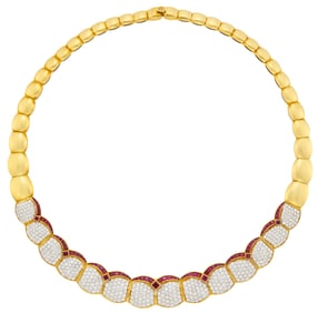 Two-Color Gold, Ruby and Diamond Necklace