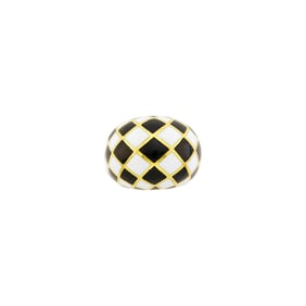 Gold and Black and White Enamel Dome Ring