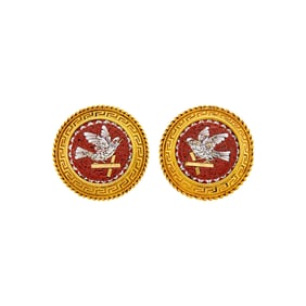 Antique Pair of Gold and Micromosiac Earclips