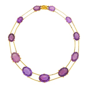 Antique Double Strand Two-Color Gold and Amethyst Necklace