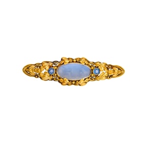 Attributed to Edward Oakes Gold, Moonstone and Sapphire Bar Pin