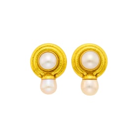 Elizabeth Locke Pair of Hammered Gold, Mabé and Cultured Pearl Earclips