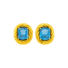 Pair of Gold and Blue Topaz Earclips