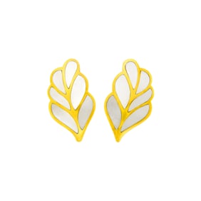 Tiffany & Co. Pair of Gold and Mother-of-Pearl Leaf Earclips