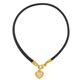 Judith Ripka Gold, Diamond and Braided Leather Cord Heart Pendant-Necklace