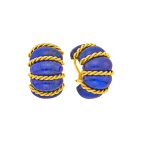 Seaman Schepps Pair of Gold and Lapis 'Shrimp' Earclips