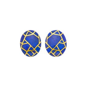 Angela Cummings Pair of Gold and Lapis Earclips