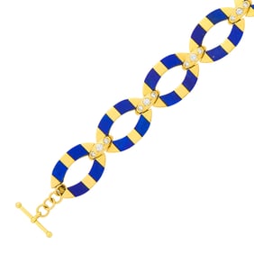 Gold, Lapis and Diamond Link Bracelet with Toggle Clasp
