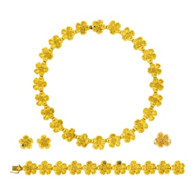 Suite of Gold Flower Jewelry