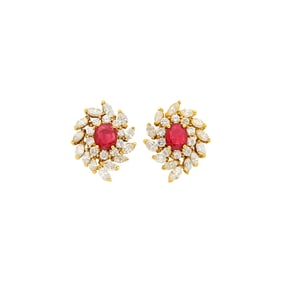 Pair of Gold, Ruby and Diamond Earclips
