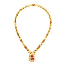 Gold, Ruby and Diamond Pendant-Necklace