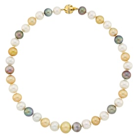 Multicolored South Sea Cultured Pearl Necklace with Gold and Diamond Clasp