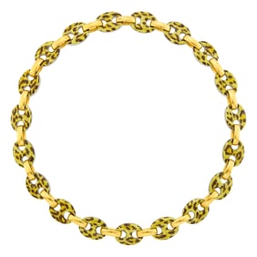 Nicolas Cola for Nardi Gold, Metal and Leopard Enamel Nautical Link Necklace