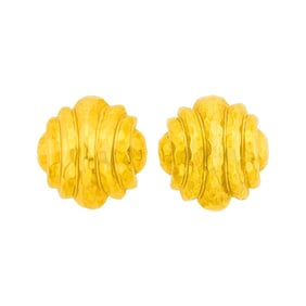 Henry Dunay Pair of Hammered Gold Dome Earclips