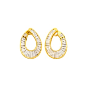 Pair of Gold and Diamond Hoop Earclips