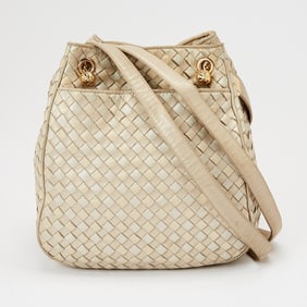 Bottega Veneta Metallic Beige Leather Intrecciato Bag
