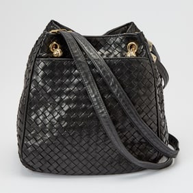 Bottega Veneta Black Leather Intrecciato Bag