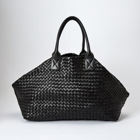 Bottega Veneta Black Leather Intrecciato Oversized Tote Bag