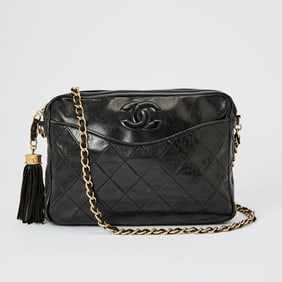Chanel Black Lambskin Leather Camera Bag