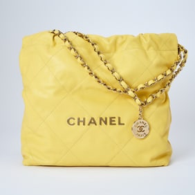 Chanel Yellow Caivar Leather '22' Tote Bag