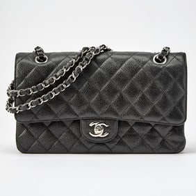 Chanel Black Quilted Caviar Leather Double Flap Bag