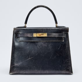 Vintage Hermès Dark Brown Box Leather Kelly 28 Bag
