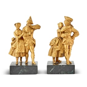 Pair of French Gilt-Bronze Figural Groups of Courting Couples