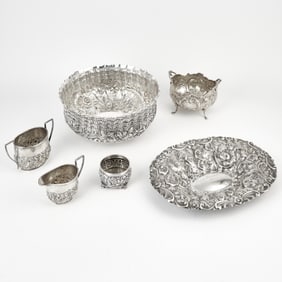 Group of Floral Repoussé Silver Tableware
