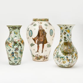 Three Victorian Decalomania Vases