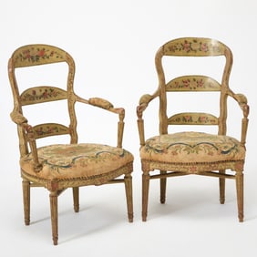 Pair of French Provincial Painted Fauteuils