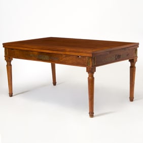 Italian Brass Inlaid Walnut Dining Table