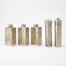 Assembled Set of Five Sterling Silver Dresser Bottles