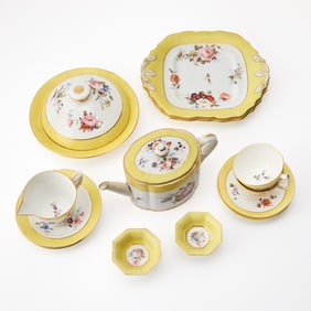 Derby Porcelain Yellow and Floral Decorated Breakfast Service