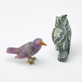 Hardstone Figures of a Bird and Owl